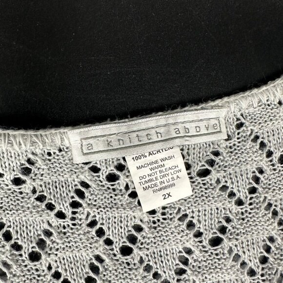 VTG A Knitch Above Gray Sweater Diamond Pattern Fringe Hem Plus Sz 2X - Picture 4 of 8